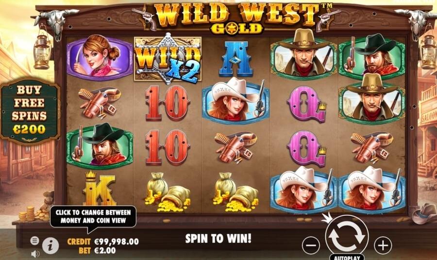una toma del juego del Wild West Gold, tratando de ganar.